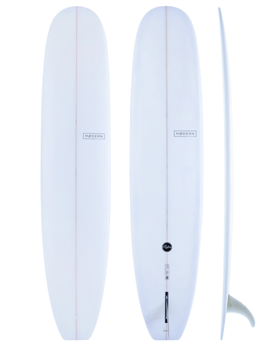 Modern Retro Single Fin Log Longboard, Clear