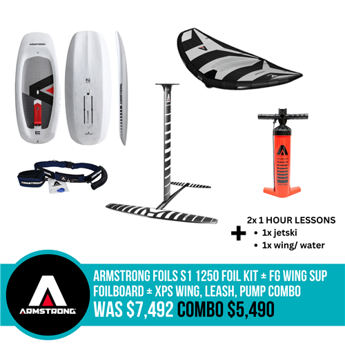 Armstrong Foils S1 1250 Foil Kit + FG Wing Sup FoilBoard + XPS Wing, Leash, Pump Combo