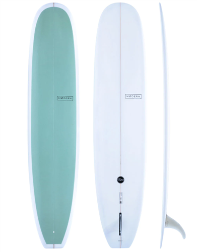 Modern Retro Single Fin Log Longboard, Sea Glass