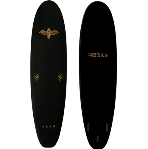 DRAG Coffin 7'0 Thruster Softboard, Black/ Black