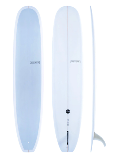 Modern Retro Single Fin Log Longboard, Sky Blue