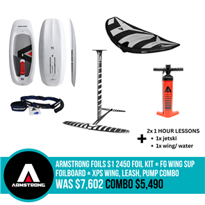 Armstrong Foils S1 2450 Foil Kit + FG Wing Sup FoilBoard + XPS Wing, Leash, Pump Combo