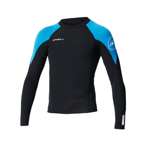 O'Neill BOYS REACTOR 2 LS CREW 1.5MM WETSUIT TOP, BLK/OCEAN